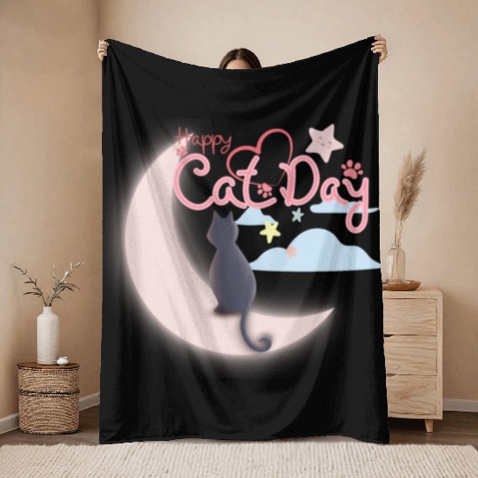 Happy Cat Days Throw Blankets