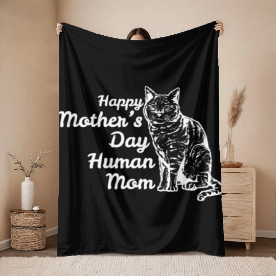 Happy Mother's Day Human Mom Vintage Catfunny fami Throw Blankets