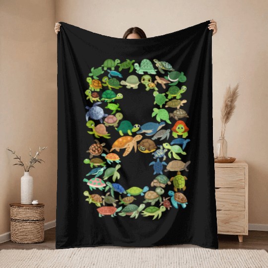 8th Birthday Sea Turtle Tortoise Theme 8 Year Old Throw Blankets