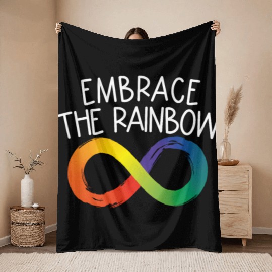 Embrace The Rainbow Infinity Autism Neurodiversity Throw Blankets