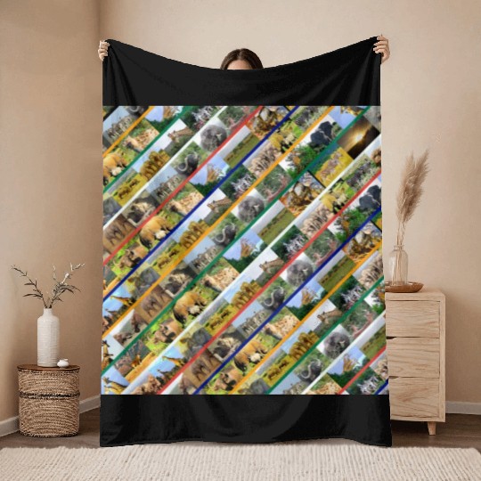 Wildlife Stripe Multi Color Collage Throw Blankets