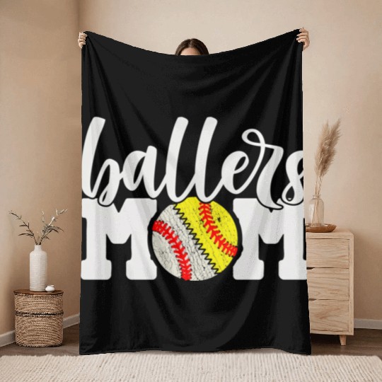 Ballers Mom Baseball Softball Cheer Mother Throw Blankets