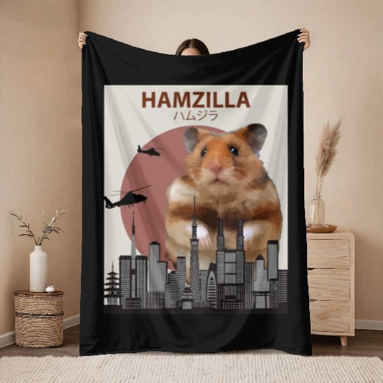 Hamzilla Giant Hamster Monster Throw Blankets