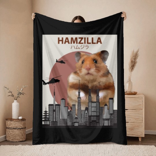 Hamzilla Giant Hamster Monster Throw Blankets