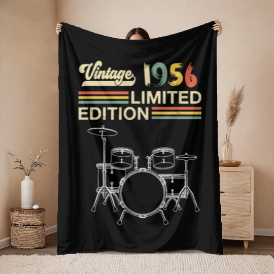 Vintage 1956 Drums 67th Birthday Drummer Throw Blankets