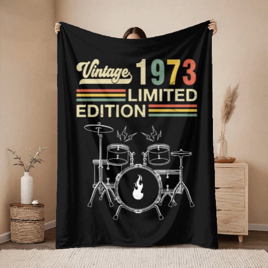 Vintage 1973 Drums 50th Birthday Drummer Throw Blankets
