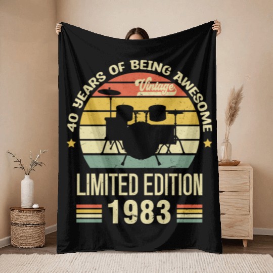 Vintage 1983 Drums 40th Birthday Drummer Throw Blankets