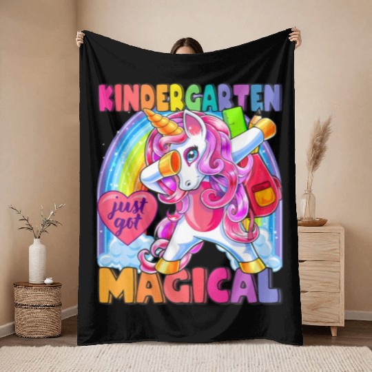 Kindergarten Magical Dabbing Unicorn Back to Schoo Throw Blankets