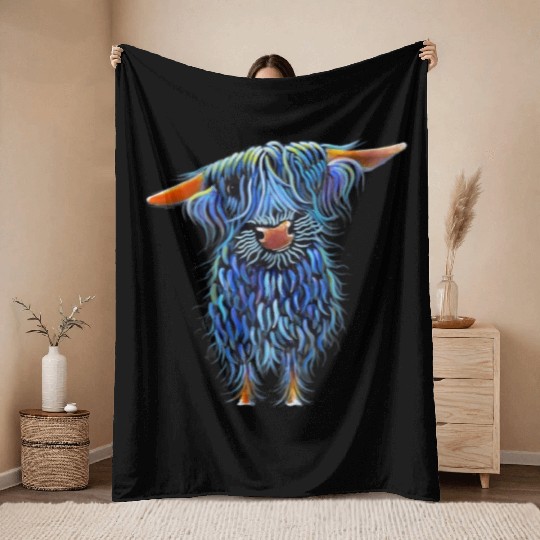 Scottish Highland Cow Hairy Cow Cattle Farmer Cow Throw Blankets
