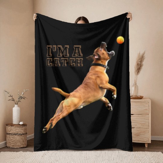 Big Dog Bull Mastiff Catching a Ball, I'm a Catch Throw Blankets