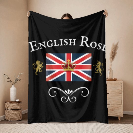 English Rose Union Jack Flag England British Brita Throw Blankets