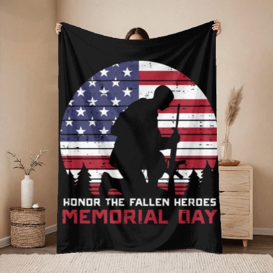 Honor The Fallen Heroes Memorial Day Us Flag Throw Blankets