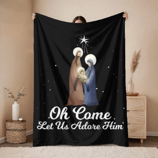 Let Us Adore Him Advent Nativity Scene Throw Blankets