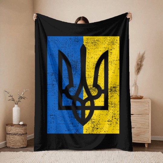 Ukraine Ukraina Ukrainian Flag On Back Throw Blankets