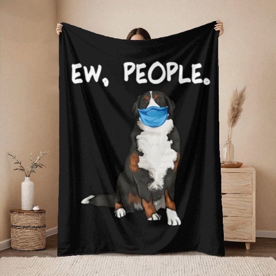 Bernese Mountain Dog Ew People Dog Wearing Face Throw Blankets