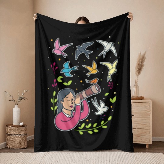 Bird Birdwatching Birdwatcher Throw Blankets