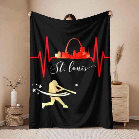 Saint Louis Red Cardinal Dress Heartbeat Baseball Throw Blankets