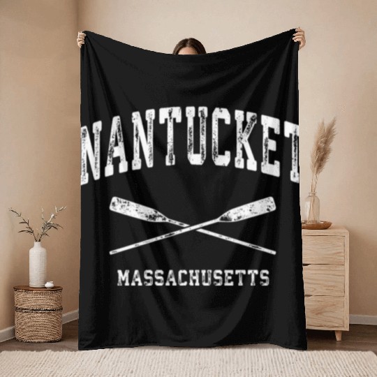 Nantucket Massachusetts Nautical Crossed Oars Throw Blankets