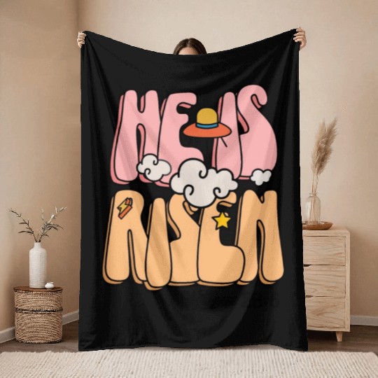 He Is Risen Modern Christian Easter Throw Blankets