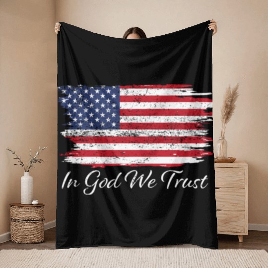 In God We Trust Us Flag Patriotic Throw Blankets
