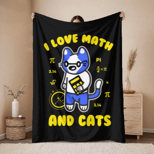 I Love Math And Cats Pi Day Teacher Cat Throw Blankets