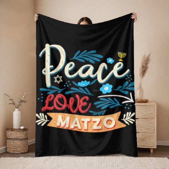 Passover Peace Love Matzo Funny Seder Jewish Holid Throw Blankets