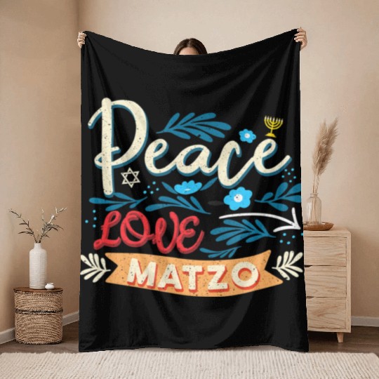 Passover Peace Love Matzo Funny Seder Jewish Holid Throw Blankets