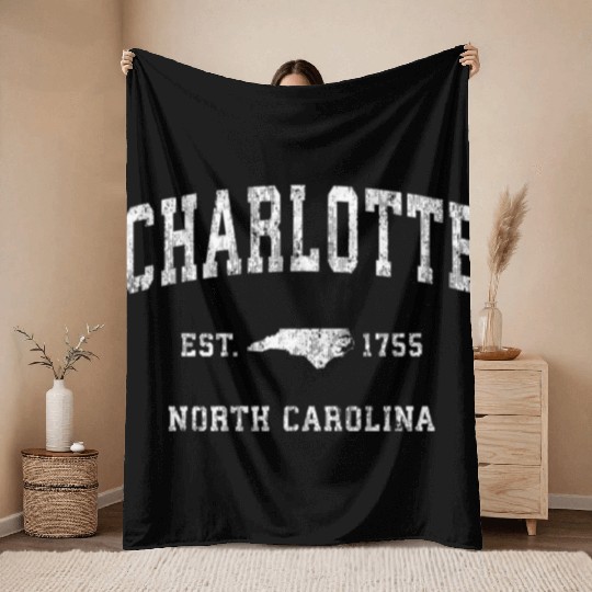 Charlotte North Carolina Nc Athletic Sports Throw Blankets