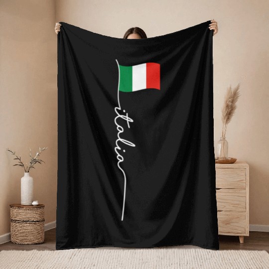 Italy Signature Flag Pole Elegant Patriotic Italia Throw Blankets