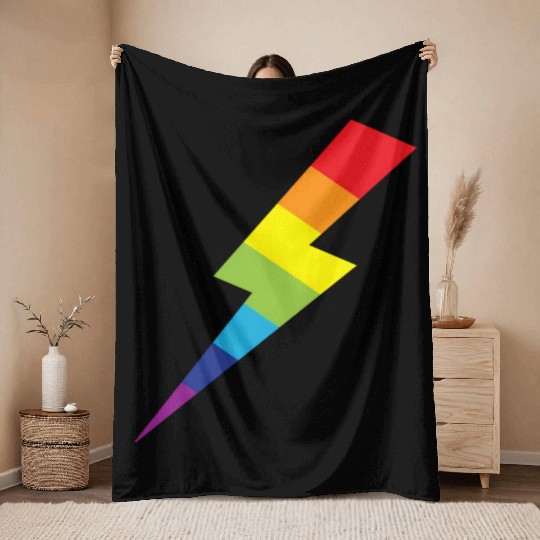 Awesome Rainbow Lightning Bolt Print Throw Blankets