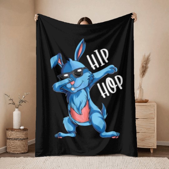 Hip Hop Dabbing Bunny Easter Day Throw Blankets