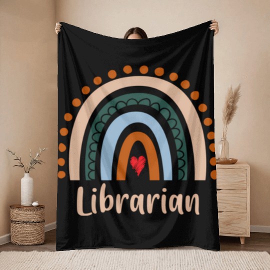 Librarian Boho Rainbow Back To School Appreciation Throw Blankets