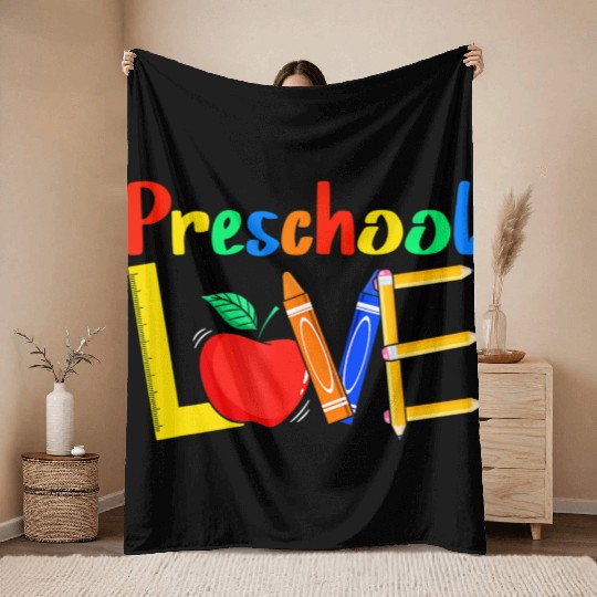 Love Preschool Teacher Back To School Love Teachin Throw Blankets
