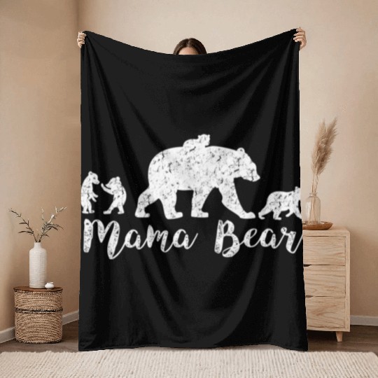 Mama Bear With Little Cubs Throw Blankets