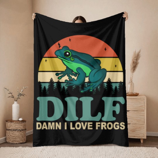 Dilf-Damn I Love Frogs Saying Frog-Amphibian Throw Blankets