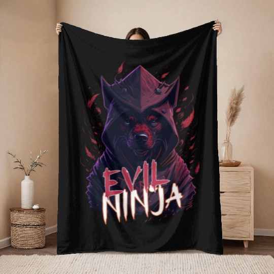 Powerful Boston Terrier Dog Ninja Throw Blankets