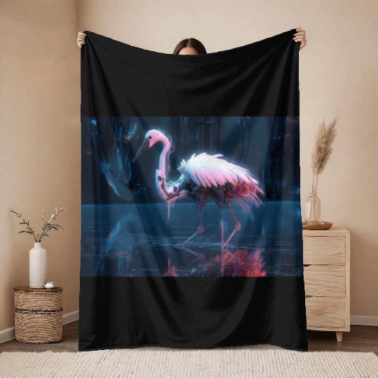 Neon Bird of Paradise Throw Blankets