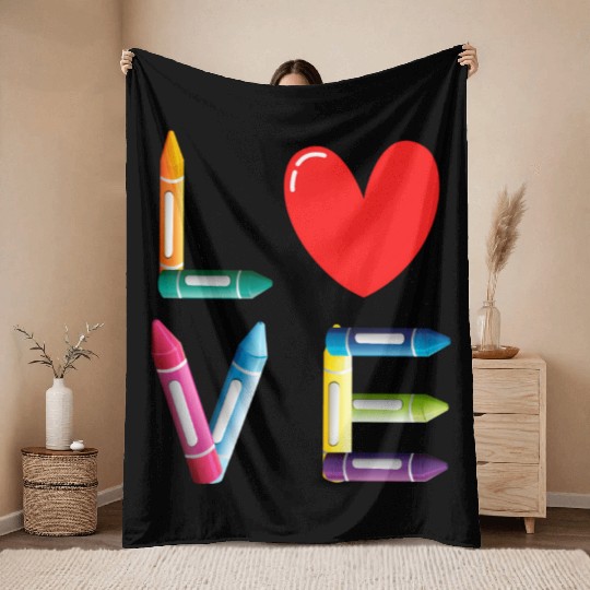 Pre-K Teacher Preschool Day Love Teachers Crayon Throw Blankets