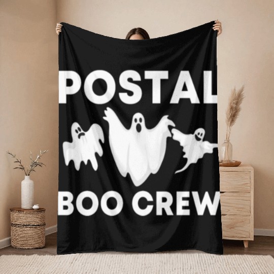 Postal Boo Crew Worker Spooky Halloween Party Throw Blankets