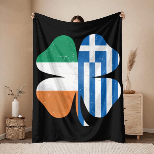 Greek Irish Shamrock Greece Ireland St Patrick'S D Throw Blankets
