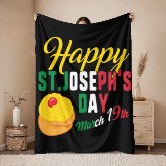 Happy St Josephs Day Jesus Catholic Religious Marc Throw Blankets