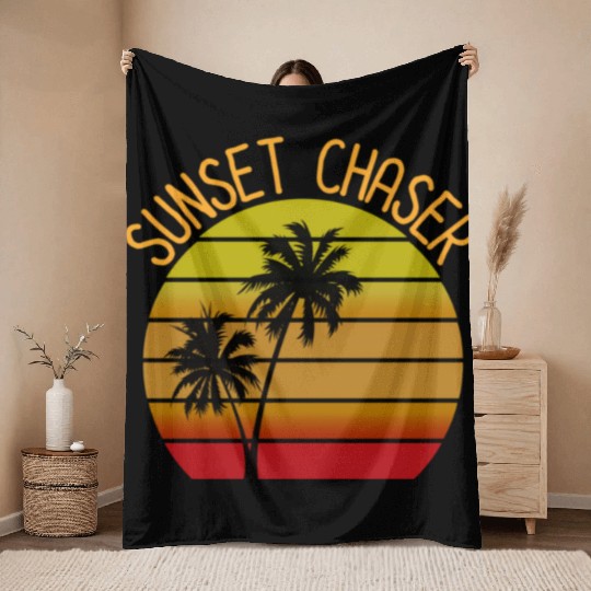 Sunset Chaser Beach Vacation Palm Tree Sand And Su Throw Blankets