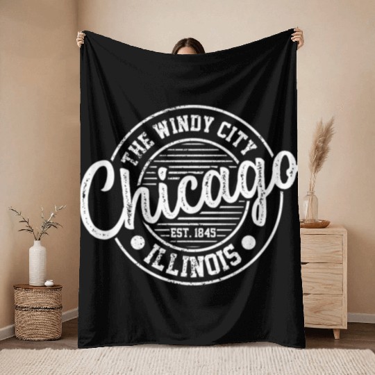 Chicago The Windy City Illinois Vacation Throw Blankets