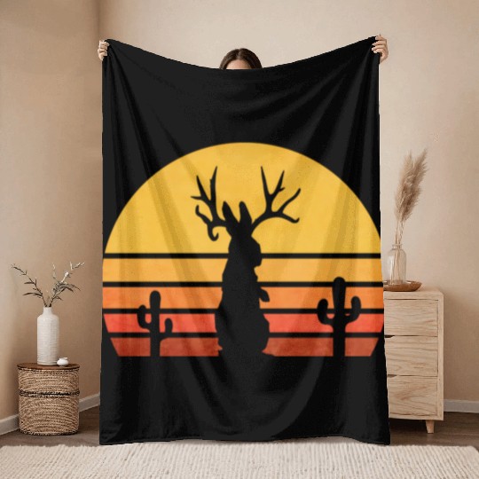 Eighties Jackalope Cryptid Rabbit Throw Blankets
