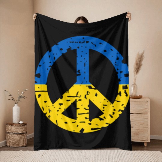 Ukraine Peace Sign Ukrainian Flag Colors Throw Blankets