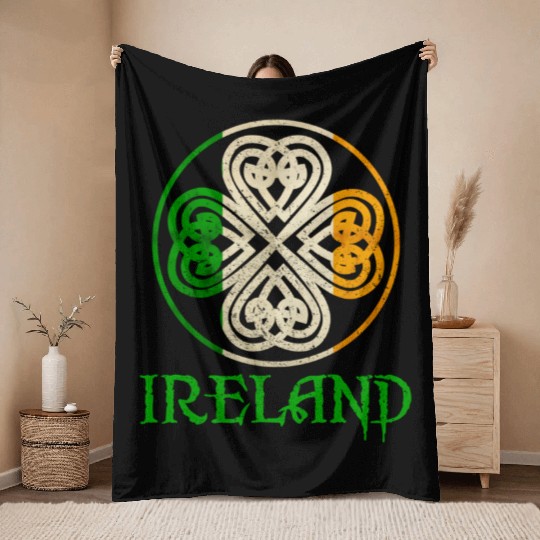 Celtic Knot Clover Ireland St Paddys Day Irish 202 Throw Blankets