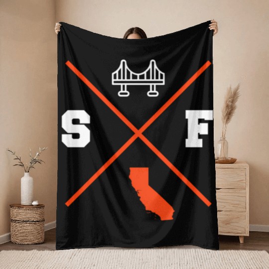Sf San Francisco California Orange Outline Throw Blankets