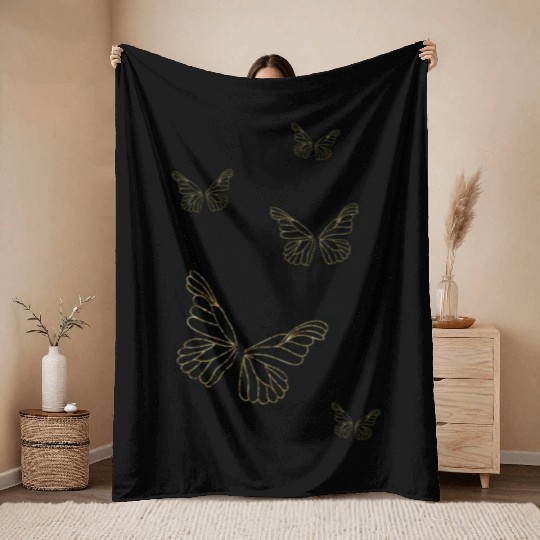 Black glittery butterflies monarch Throw Blankets