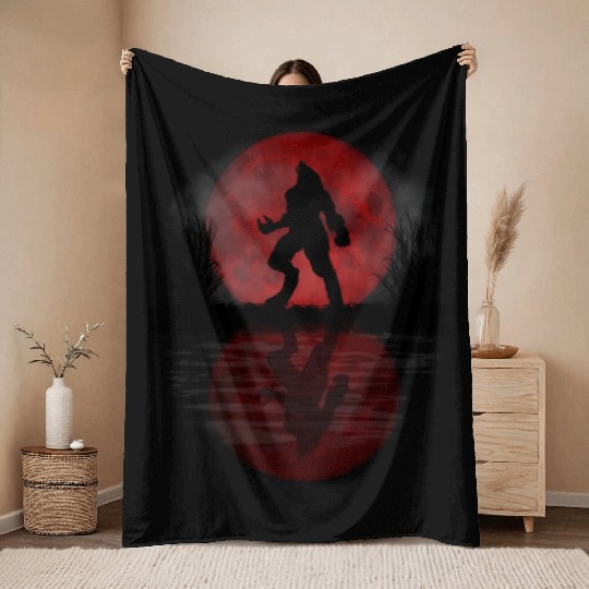 Werewolf Under A Full Blood Moon Howling Throw Blankets