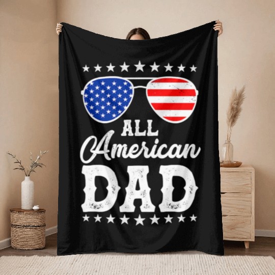 4th Of July Patriotic American Dad Us Throw Blankets